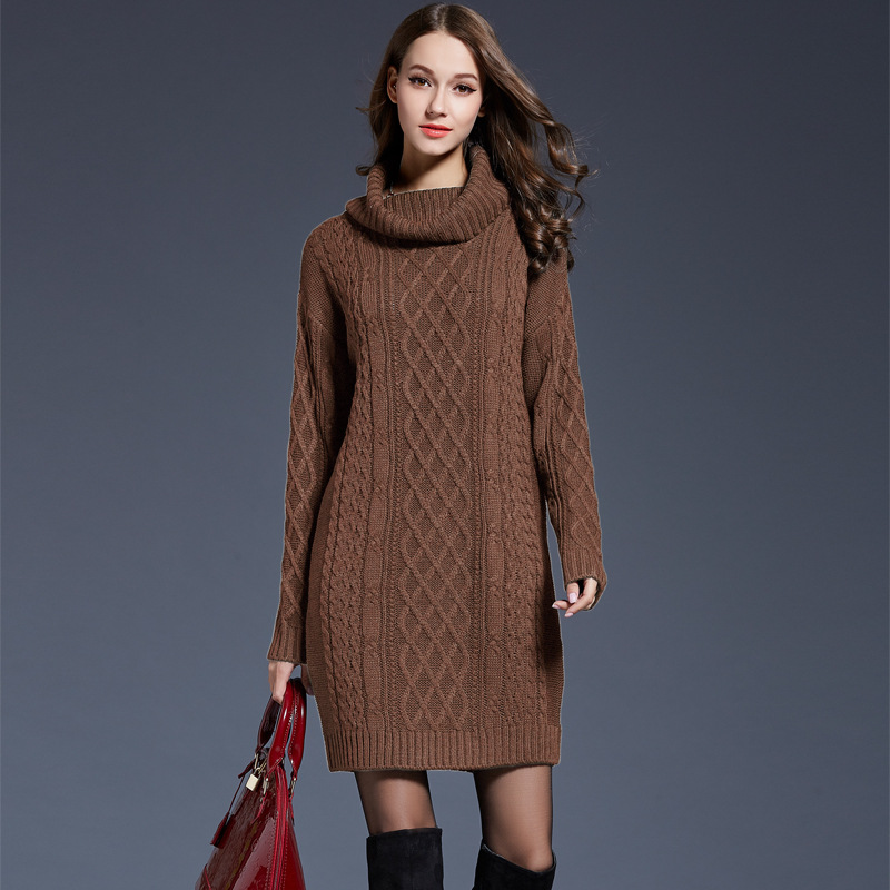Women's Plus Size Turtleneck Knit Sweater Dress Long Sleeve