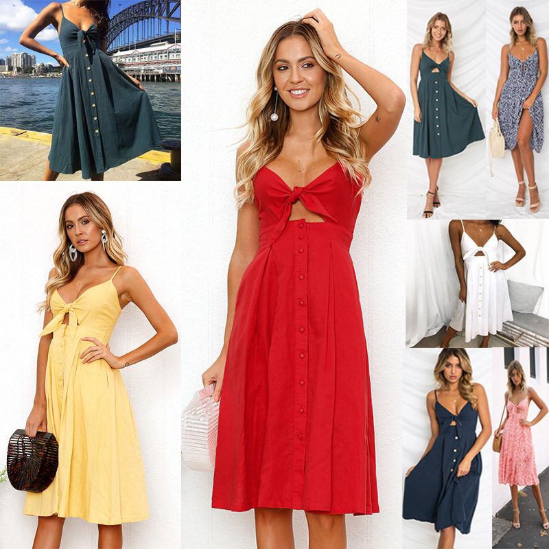 Sexy Sleeveless Button-Back Bow Dress