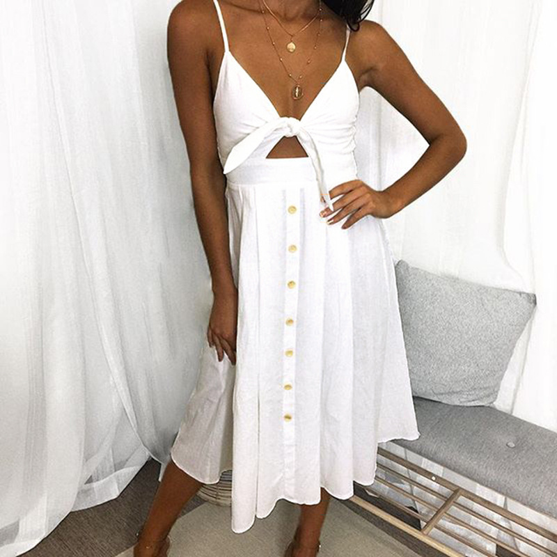 Sexy Sleeveless Button-Back Bow Dress