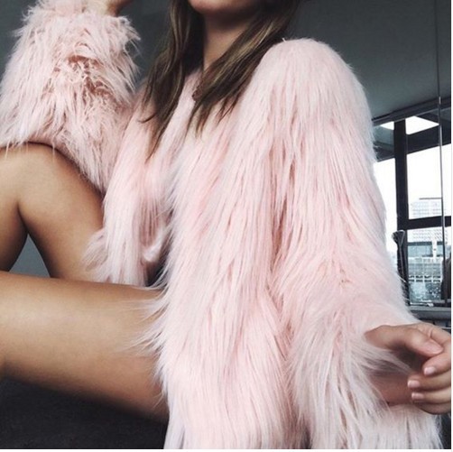 Plus Size Faux Fur Coat Short Crew Neck Nine-Tenth Sleeve