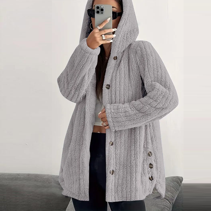 Women’s Lightweight Plush Hooded Jacket, Warm Mid-Length Teddy Bear Cardigan 🧸🧥