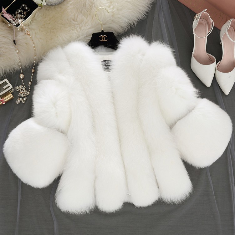 Faux Fur Cropped Coat with Seven-Sleeve Splicing