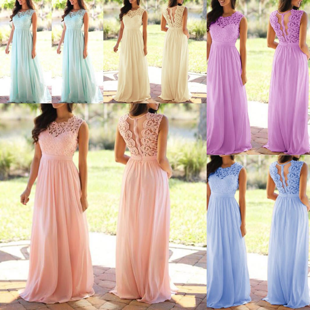 Round Neck Lace Trim Chiffon Dress