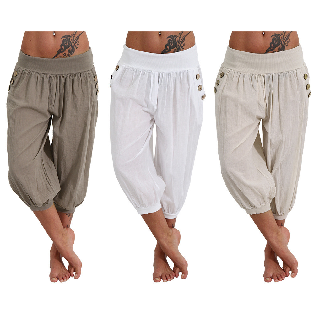 Aladdin Harem Pants Plus Size Cropped Linen Blend