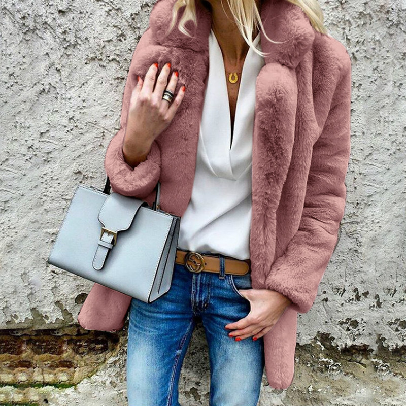 Solid Color Long Sleeve Lapel Fleece Women's Coat