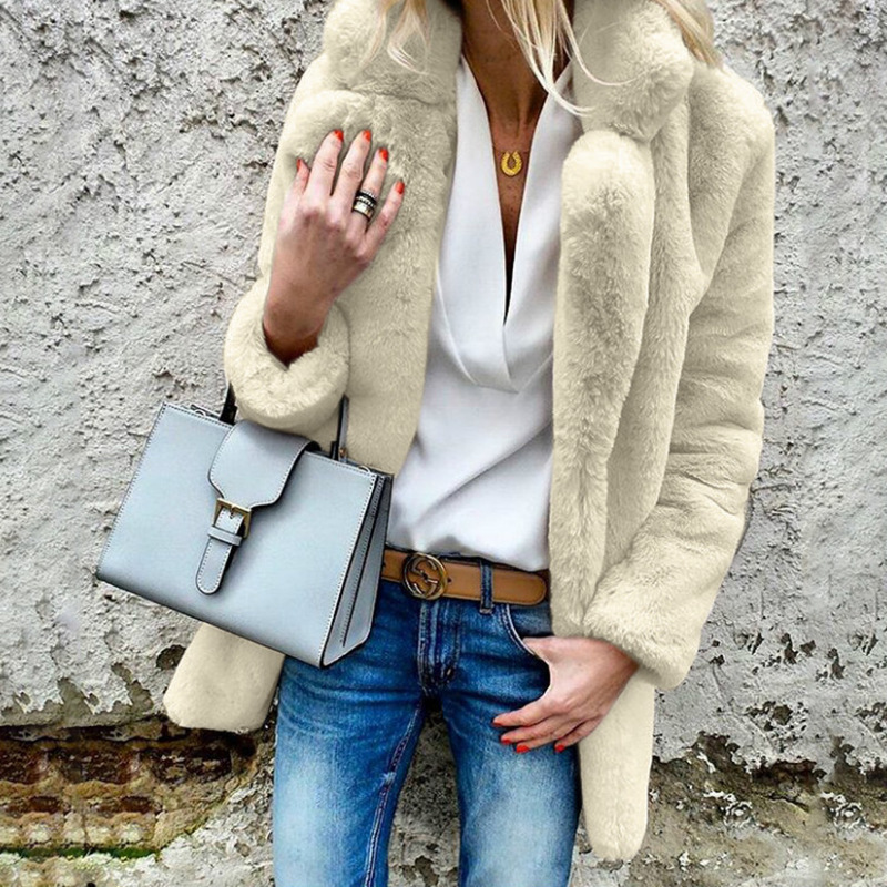 Solid Color Long Sleeve Lapel Fleece Women's Coat