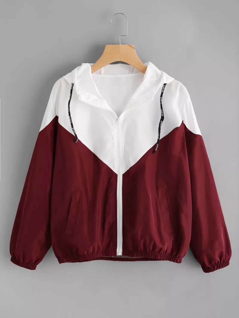 Women's Color-Block Hooded Zip Jacket with Elastic Waist