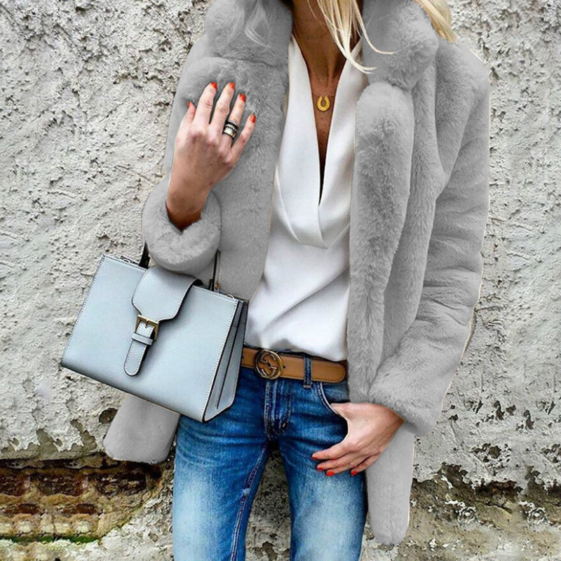 Solid Color Long Sleeve Lapel Fleece Women's Coat