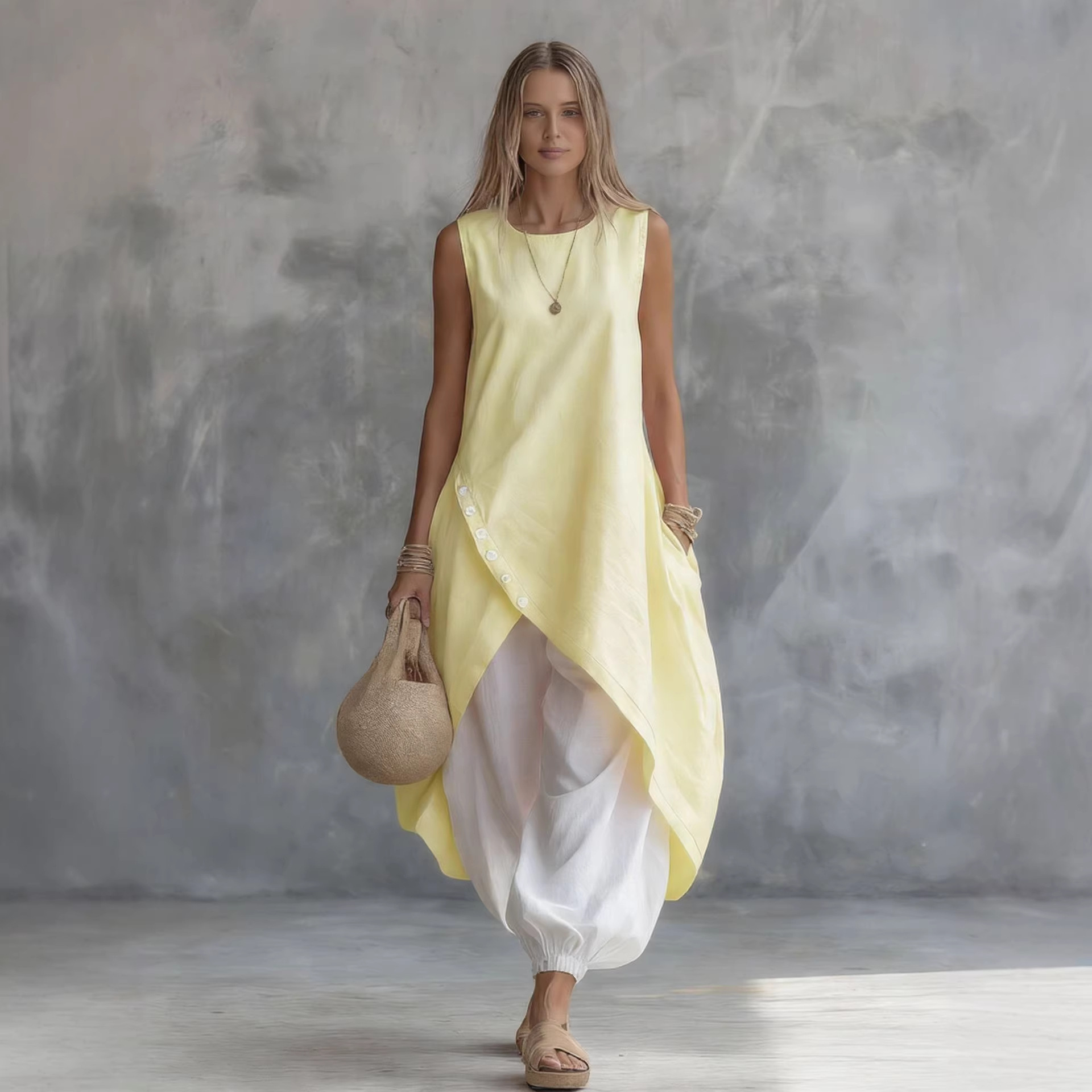 Solid Sleeveless Loose Pocket Dress