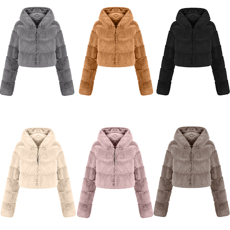 Custom Faux Fur Coat Short Hooded Streetwear
