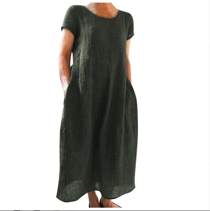 Women's Solid Color Vintage Loose Cotton Linen Dress