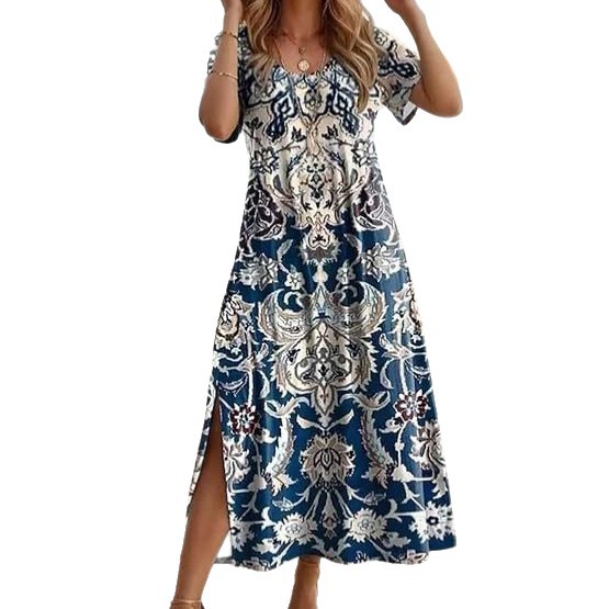 Women's Floral Plaid Ruched Midi Dress Sleeveless Crew Neck