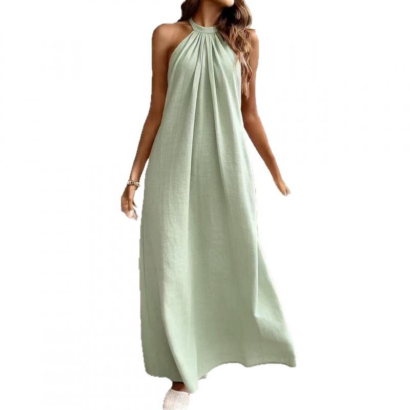 Women's Solid Halter Open-Back Long Dress