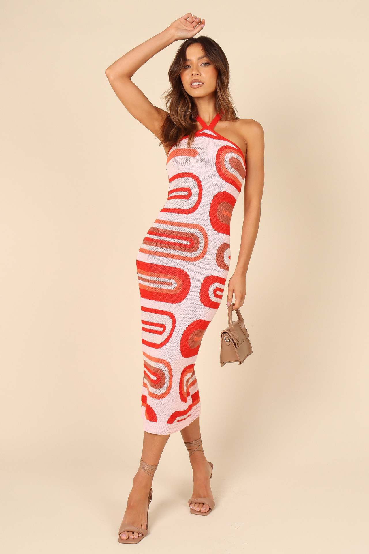Women's Halter Sleeveless Printed Bodycon Knit Dress