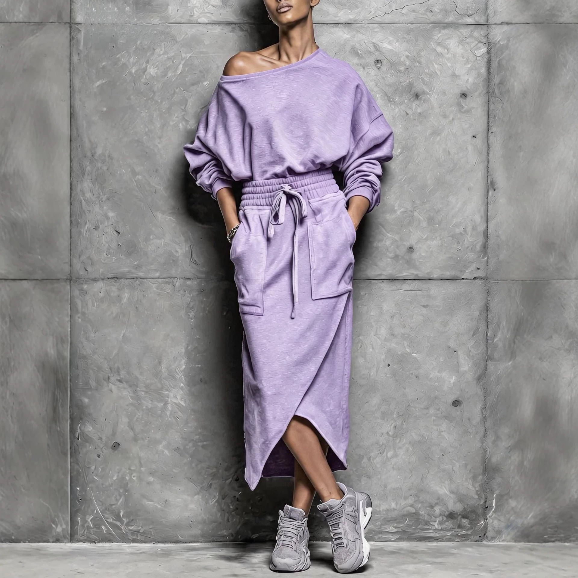 Women's Solid Color Casual Loose Long Skirt Two-Piece Set