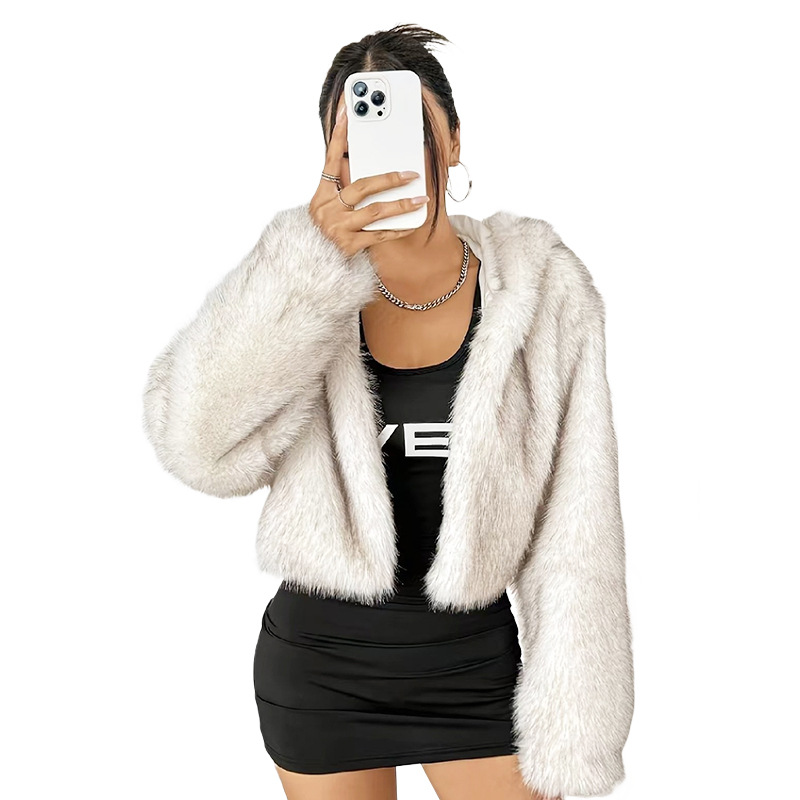 Women's Faux Fur Hooded Short Coat