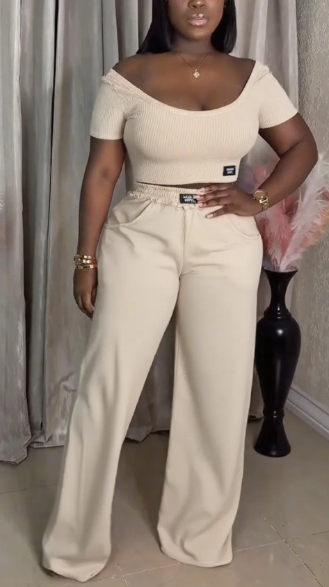 Women's Solid Color Round Neck Short Sleeve Top and Pants Set