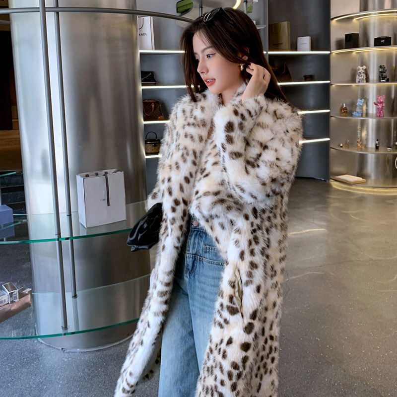 Korean-Style Woven Faux Fur Trench Coat with Ruffle Trim and Faux Fox Raccoon Fur