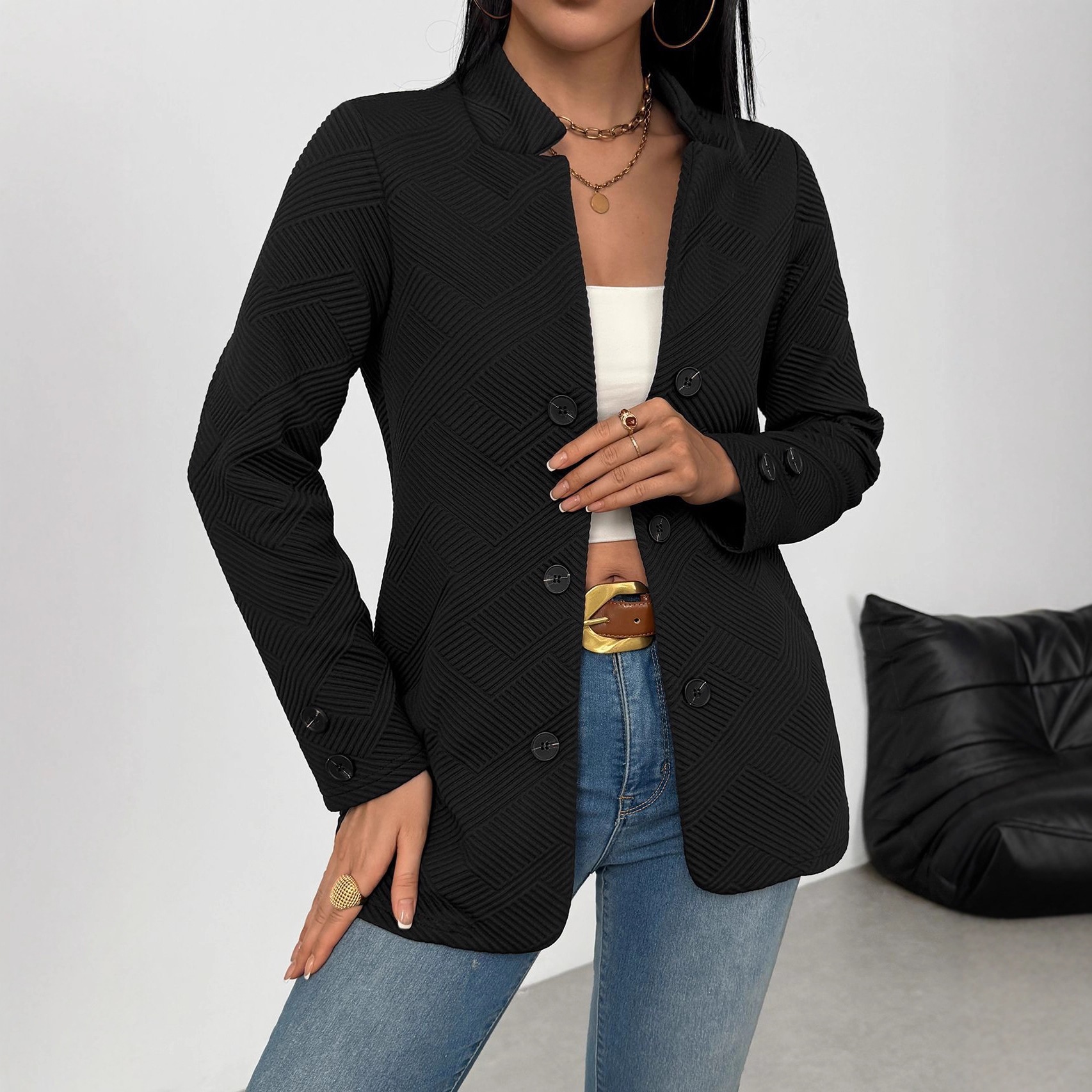 Women's Double-Breasted Blazer Coat with Three Buttons