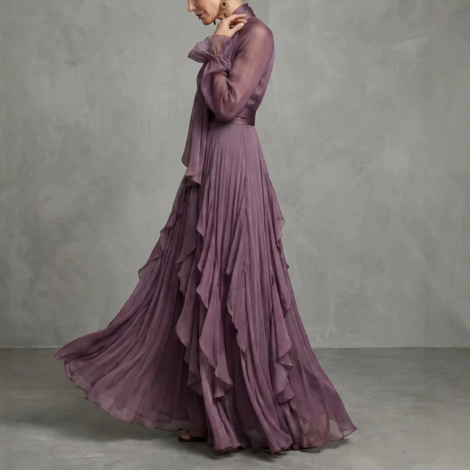 Purple Ruffle Long Sleeve Bodycon Dress