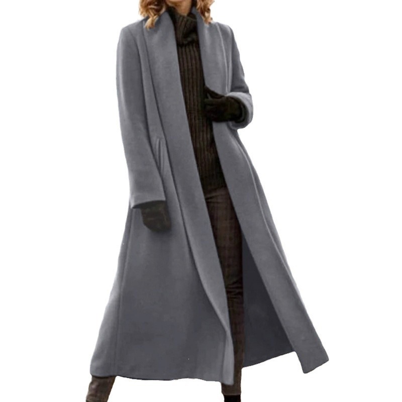 Women's Extra Long Wool Blend Coat Plus Size Casual Trench Coat