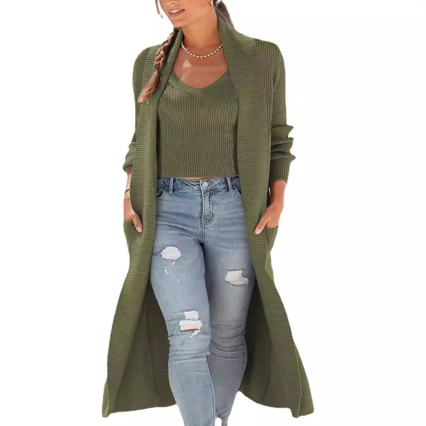 Women's Knit Cardigan Coat and Solid Tank Two-Piece Set