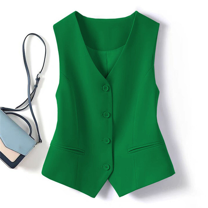 Women's Slim Fit Suit Vest Short Sleeveless Button-Up Layering Waistcoat