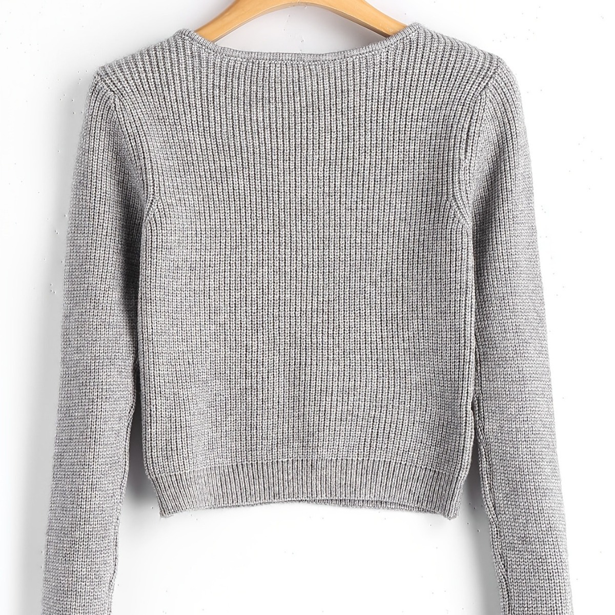 Women's Slim Fit Ribbed Knit Crewneck Long Sleeve Wool Blend Top