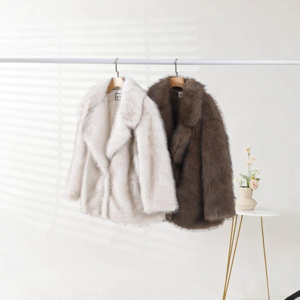 Faux Fur Coat with Fur Collar Warm Women's Fall Winter Outerwear