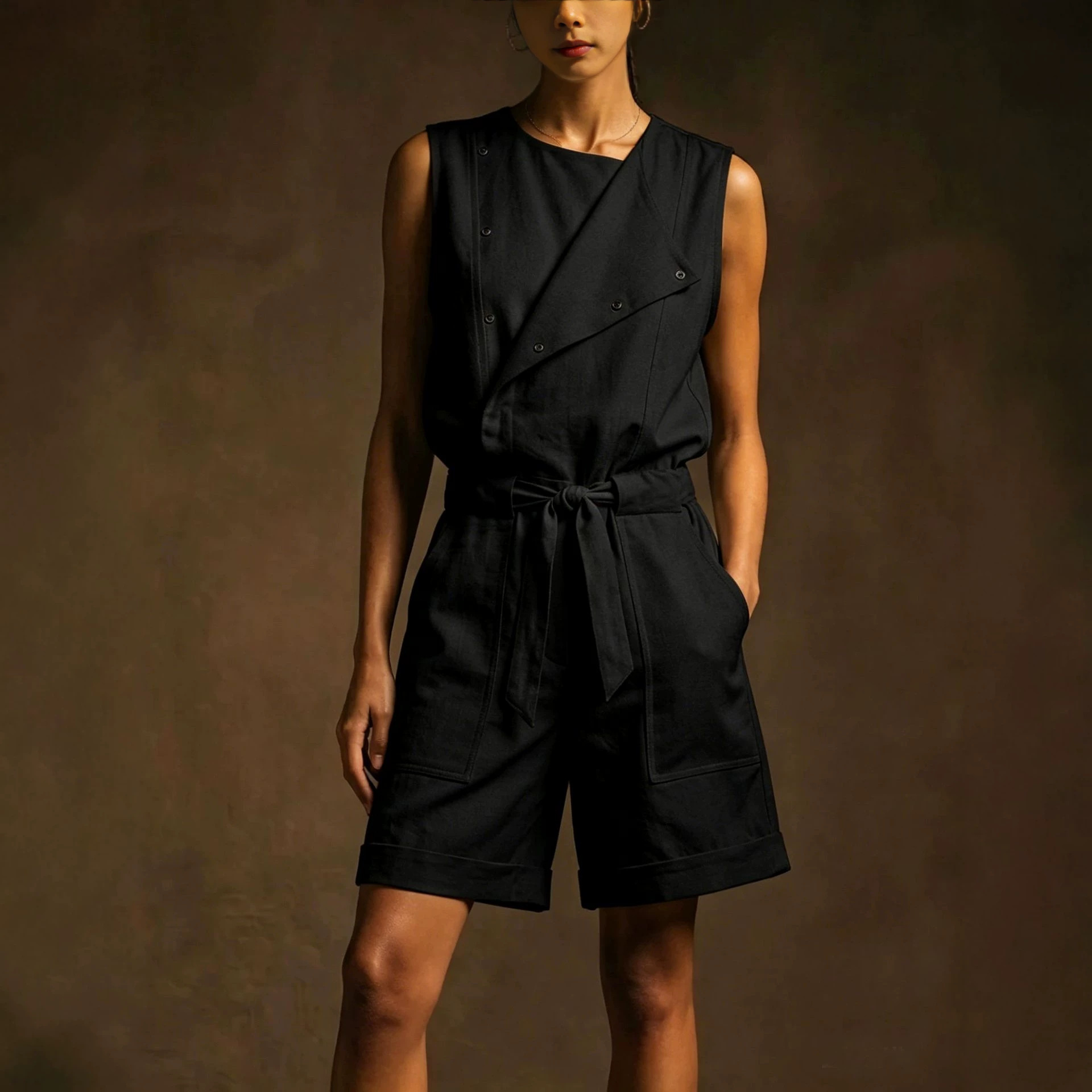 Women's Summer Cargo Jumpsuit Wide Leg Sleeveless