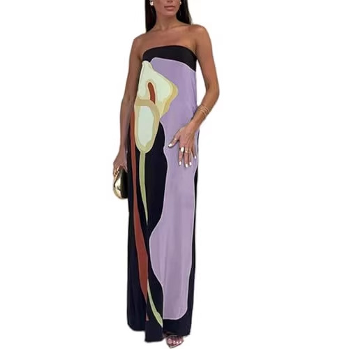 Women's Floral Print Strapless Midi Dress