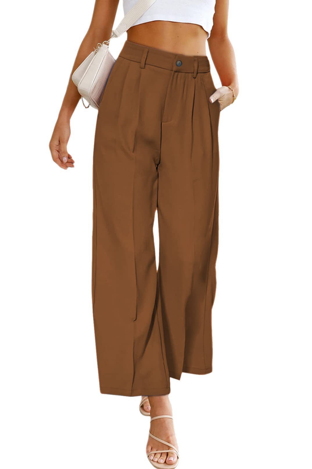 Women's High-Waist Wide-Leg Dress Pants with Pockets