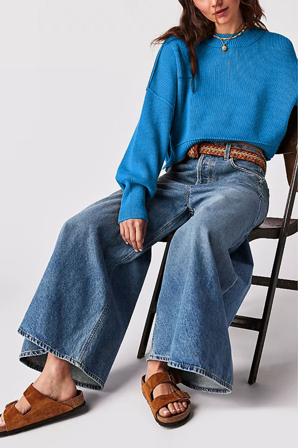 Women's Loose Crewneck Knit Pullover Sweater