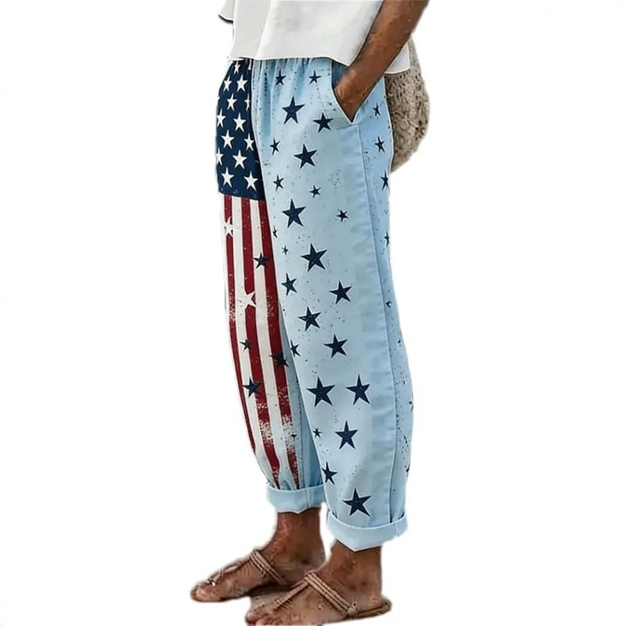 Women's American Flag Print Jogger Pants Casual Tapered