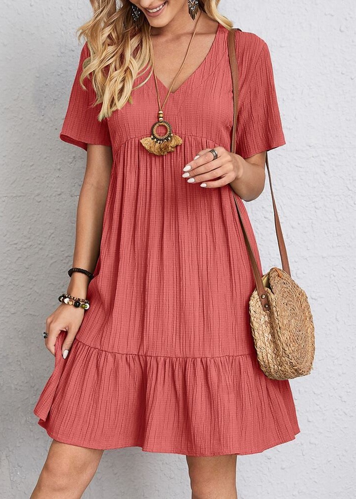 Women's Summer Loose Short Sleeve High Waist Flowy Dress