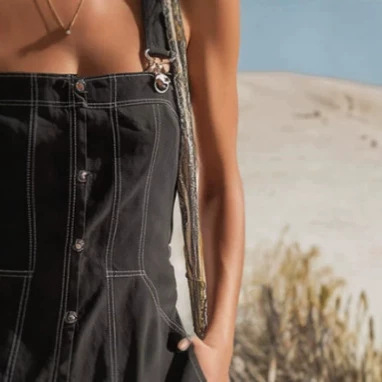 Retro Contrast Stitch Black Faux Denim Mini Skirt