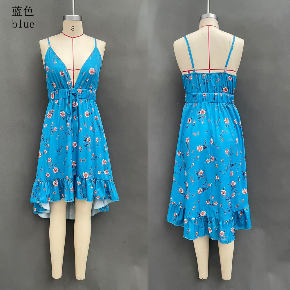 Women's Sleeveless V-Neck Ruched Floral Print Midi Dress