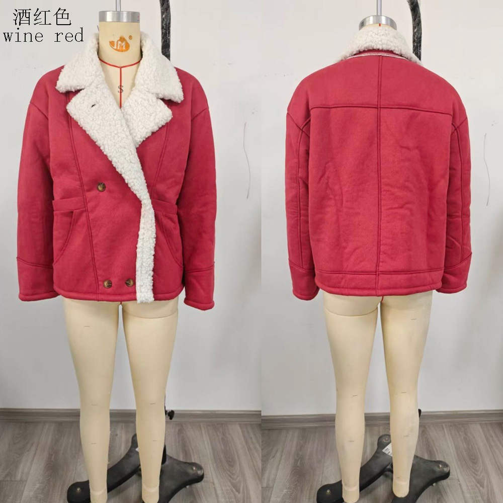 Women's Thick Warm Faux Shearling Coat Loose Fit Double-Breasted