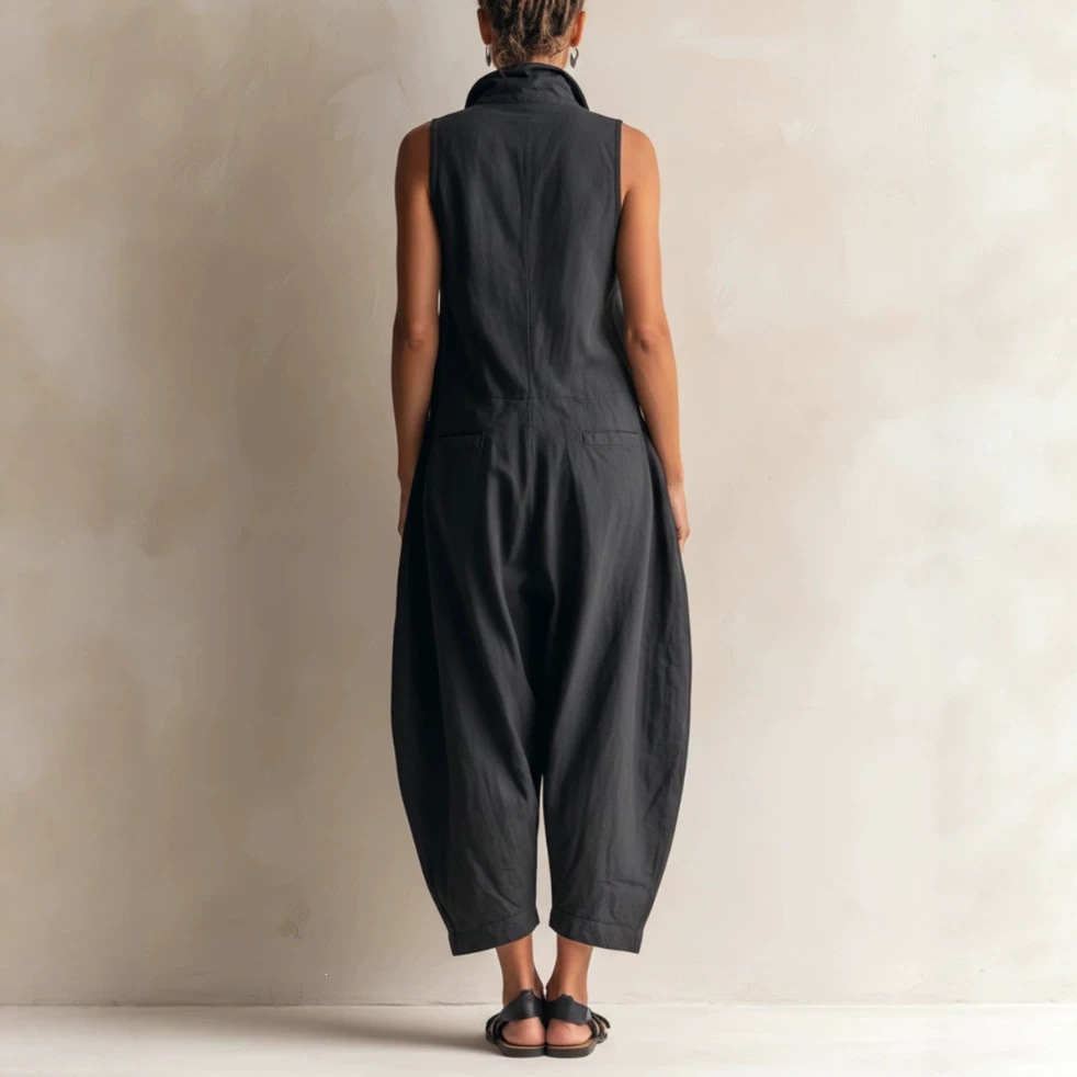 Black Sleeveless Cargo Wide-Leg Jumpsuit