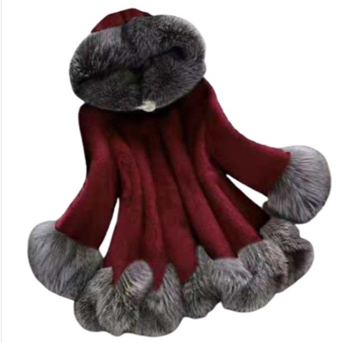 Women's Faux Fur Mink Coat Mid-Length Hooded