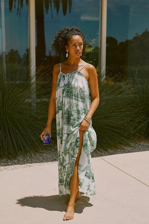 Women's Sleeveless Printed Open-Back Long Dress
