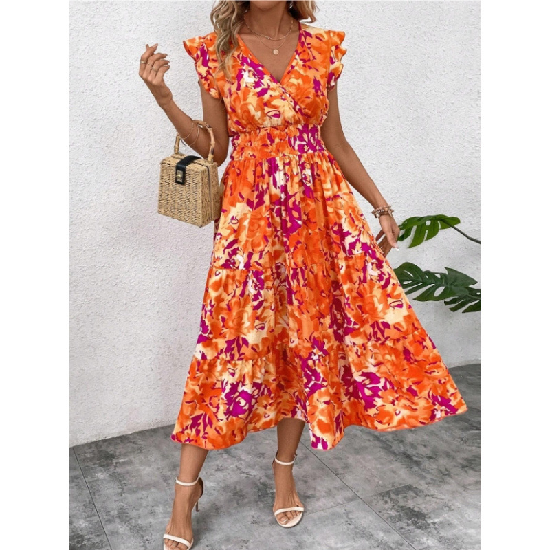 Floral Print High Neck Sleeveless Ruffle Maxi Dress