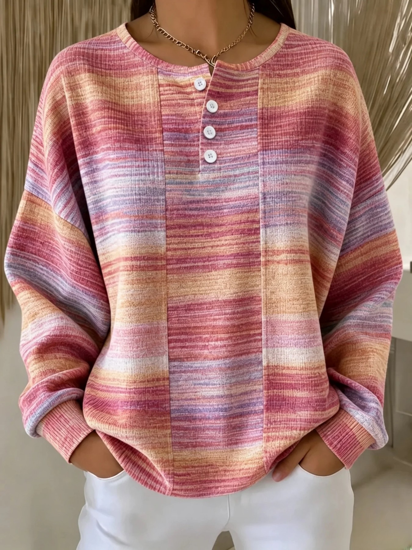 Women's Retro Plaid Print Button Sweatshirt