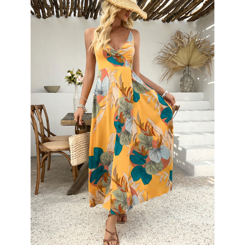 Tie-Dye High-Neck Long Dress with Flutter Sleeves