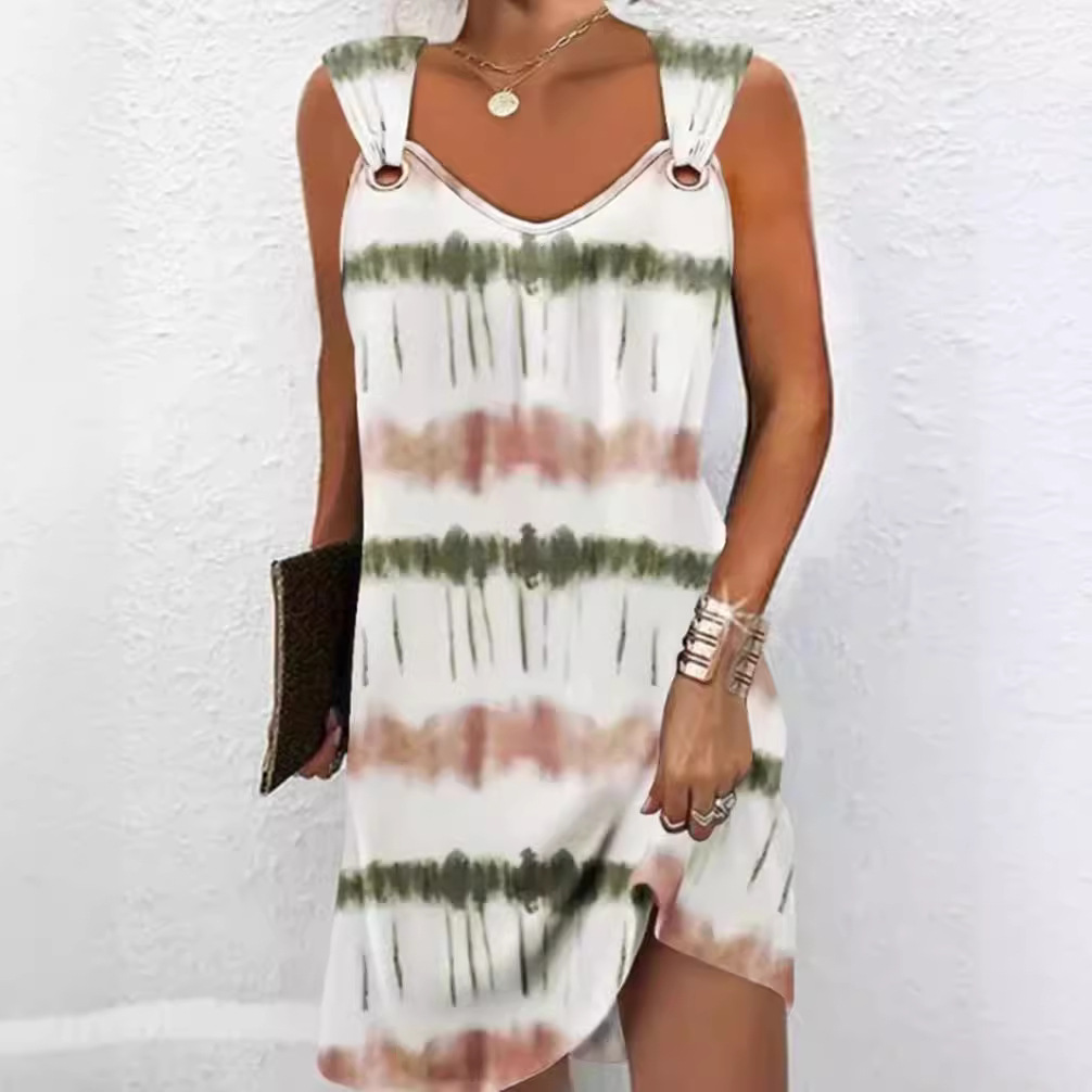 Color-Block V-Neck Sleeveless Midi Dress