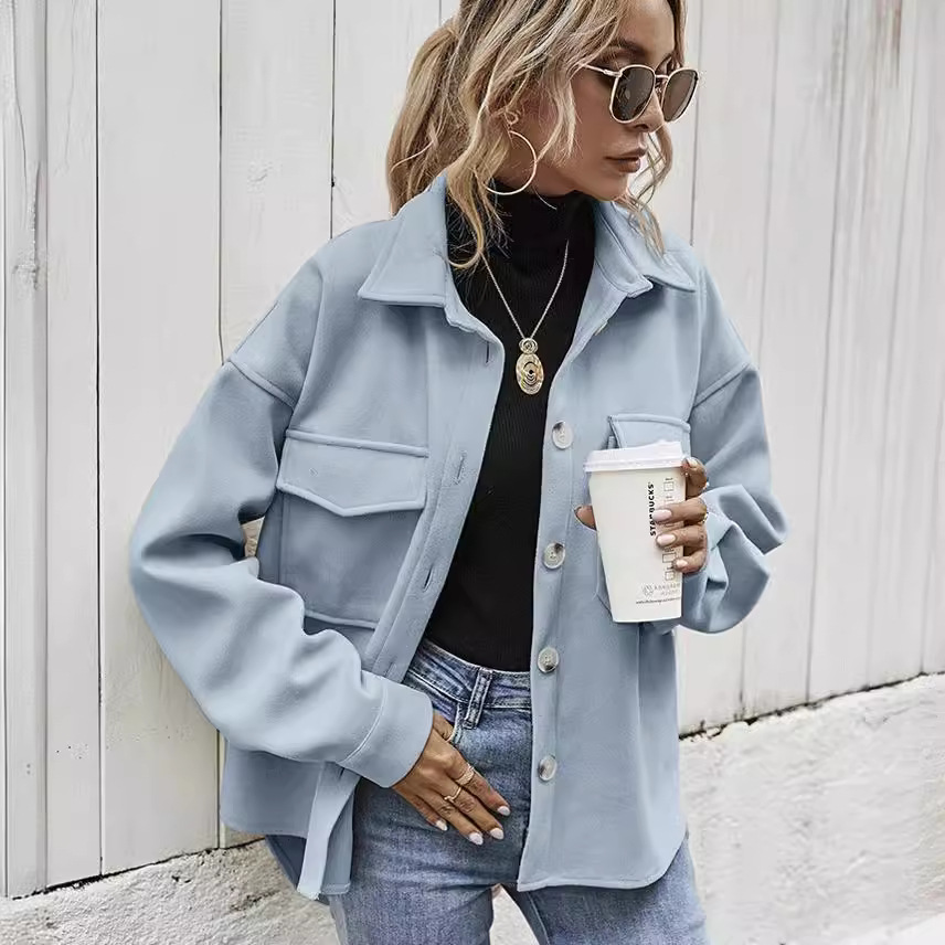 Women's Lapel Single-Breasted Thickened Solid Wool Blend Loose Coat
