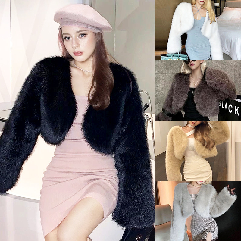Faux Fur Cropped Jacket Fuzzy Faux Fox Fur Coat 5 Colors