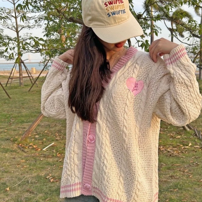 V-Neck Star Embroidered Button-Front Cardigan Sweater