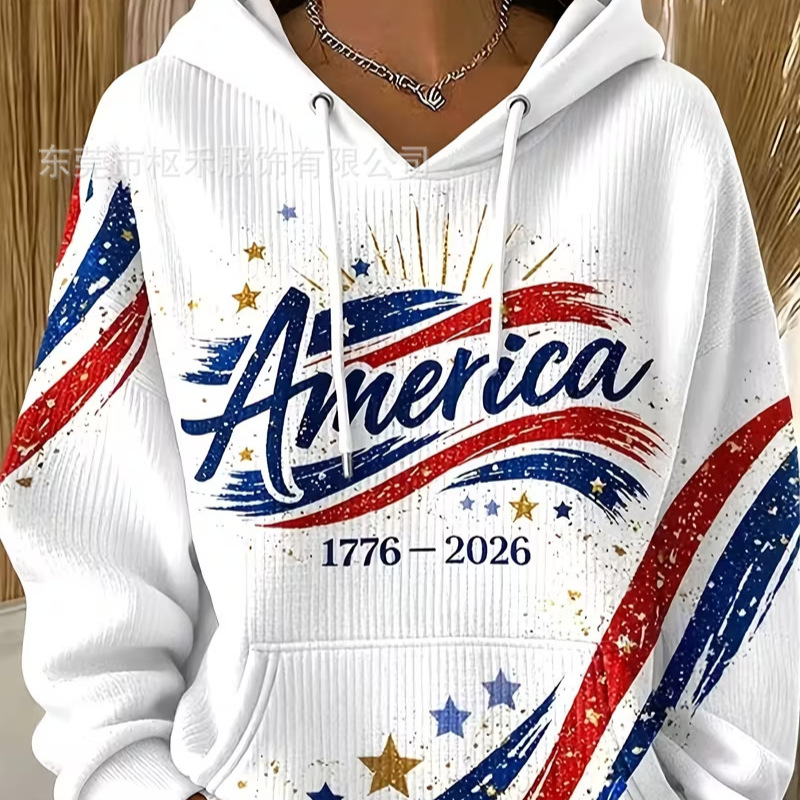 Women's Casual USA Anniversary Print Hoodie
