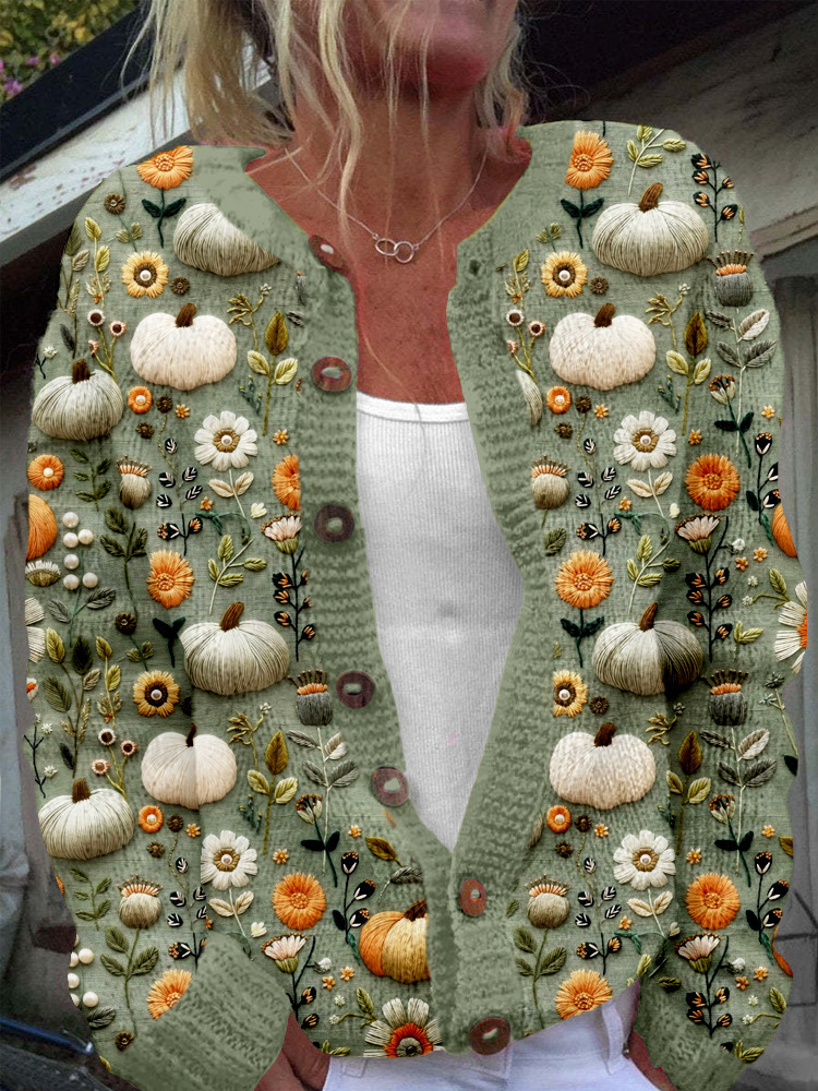 Women's Daisy Maple Leaf Floral Print Button Cardigan